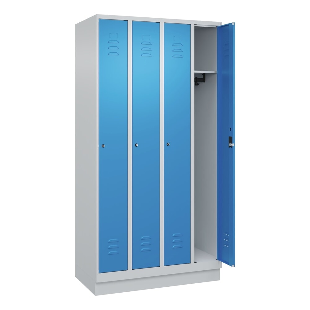 C+P Spind Classic PLUS, Sockel, 4 Abteile, HxBxT 1.950 x 1.000 x 500 mm, lichtgrau, lichtblau, Zylinderschloss, ohne Mitteltrennwand Produktabbildung: C+P Spind Classic PLUS, Sockel, 4 Abteile, HxBxT 1.950 x 1.000 x 500 mm, lichtgrau, lichtblau, Zylinderschloss, ohne Mitteltrennwand