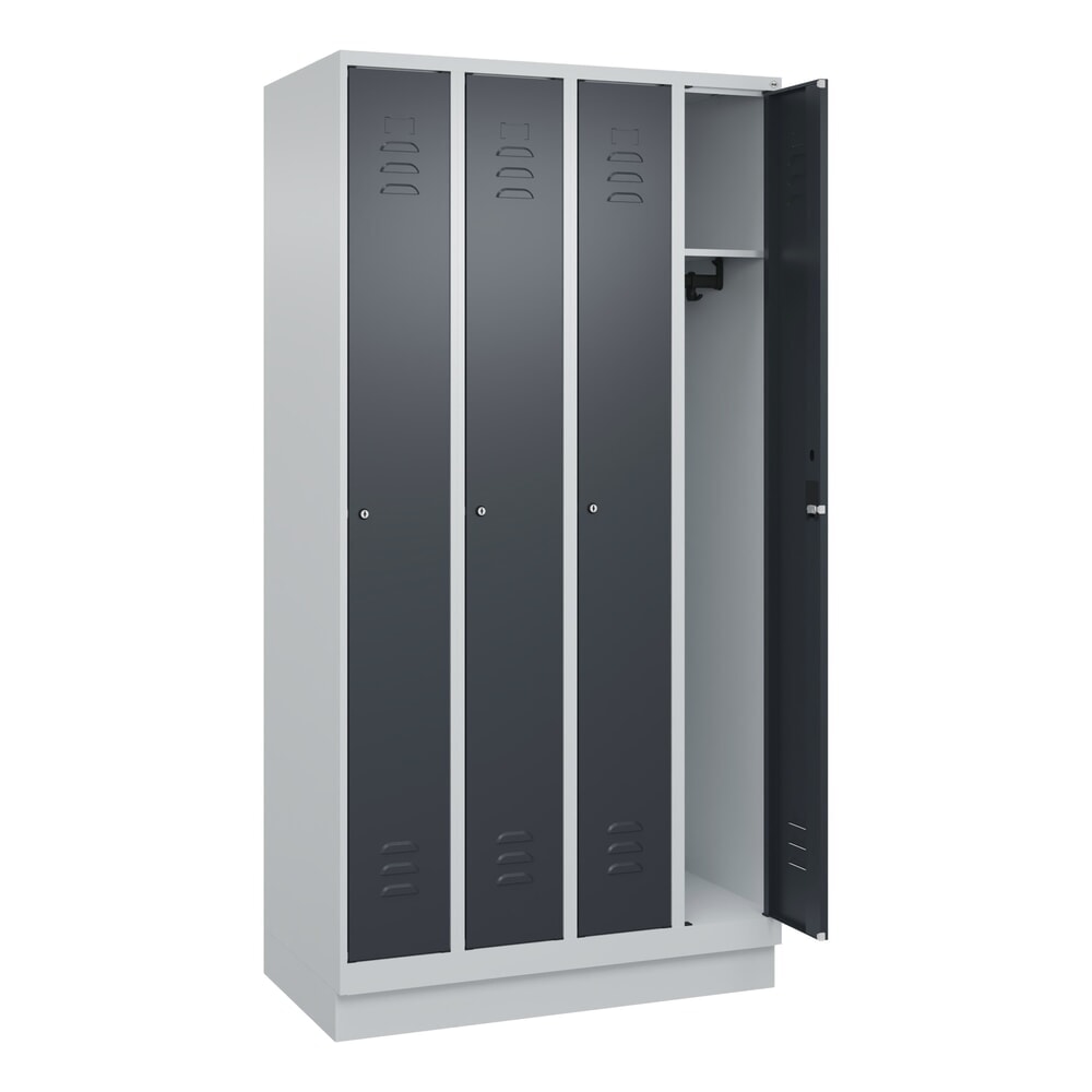 C+P Spind Classic PLUS, Sockel, 4 Abteile, HxBxT 1.950 x 1.000 x 500 mm, lichtgrau, anthrazitgrau, Zylinderschloss, ohne Mitteltrennwand Produktabbildung: C+P Spind Classic PLUS, Sockel, 4 Abteile, HxBxT 1.950 x 1.000 x 500 mm, lichtgrau, anthrazitgrau, Zylinderschloss, ohne Mitteltrennwand
