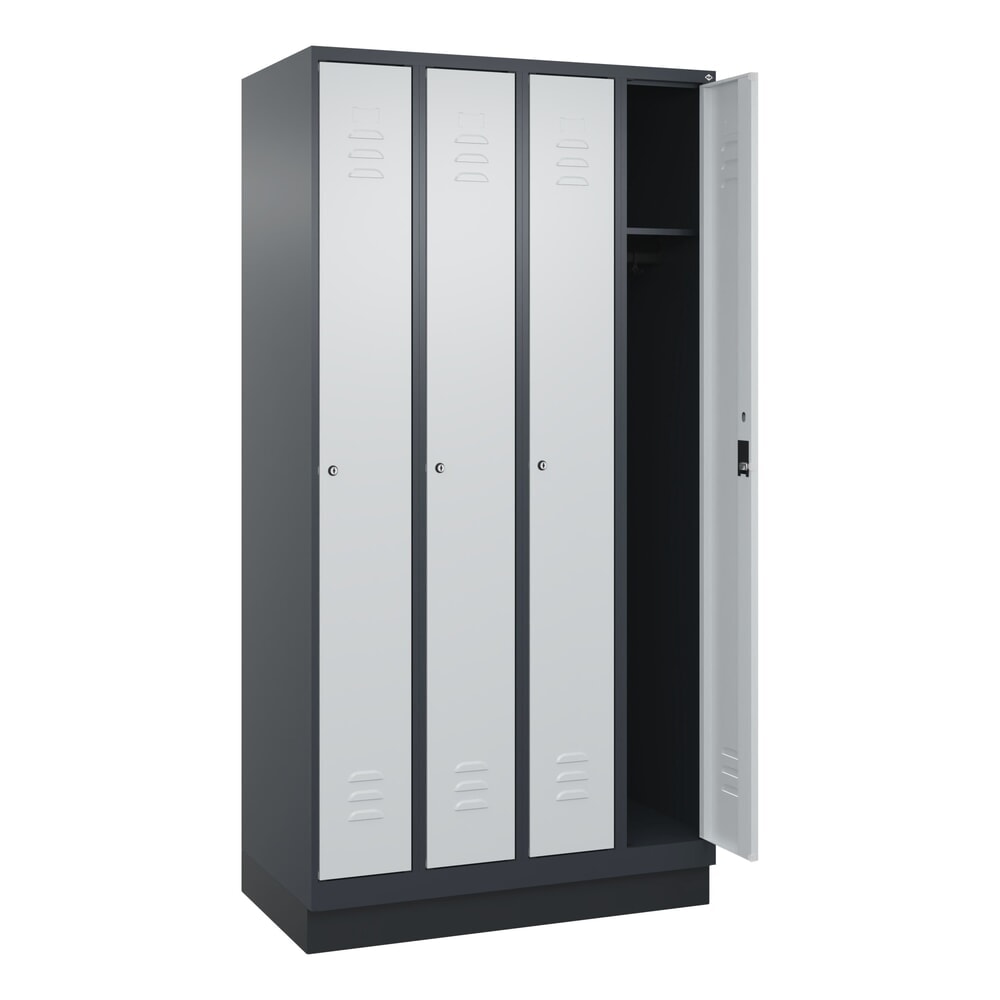 C+P Spind Classic PLUS, Sockel, 4 Abteile, HxBxT 1.950 x 1.000 x 500 mm, anthrazitgrau, lichtgrau, Zylinderschloss, ohne Mitteltrennwand Produktabbildung: C+P Spind Classic PLUS, Sockel, 4 Abteile, HxBxT 1.950 x 1.000 x 500 mm, anthrazitgrau, lichtgrau, Zylinderschloss, ohne Mitteltrennwand