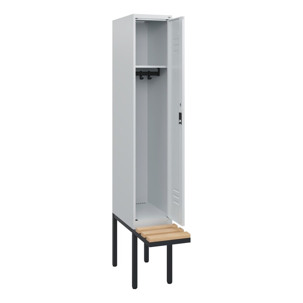 C+P Spind Classic PLUS, 1 Abteil, HxBxT 1.950 x 300 x 815 mm, Zylinderschloss, auskragende Bank aus Buche, lichtgrau, lichtgrau Produktabbildung: C+P Spind Classic PLUS, 1 Abteil, HxBxT 1.950 x 300 x 815 mm, Zylinderschloss, auskragende Bank aus Buche, lichtgrau, lichtgrau