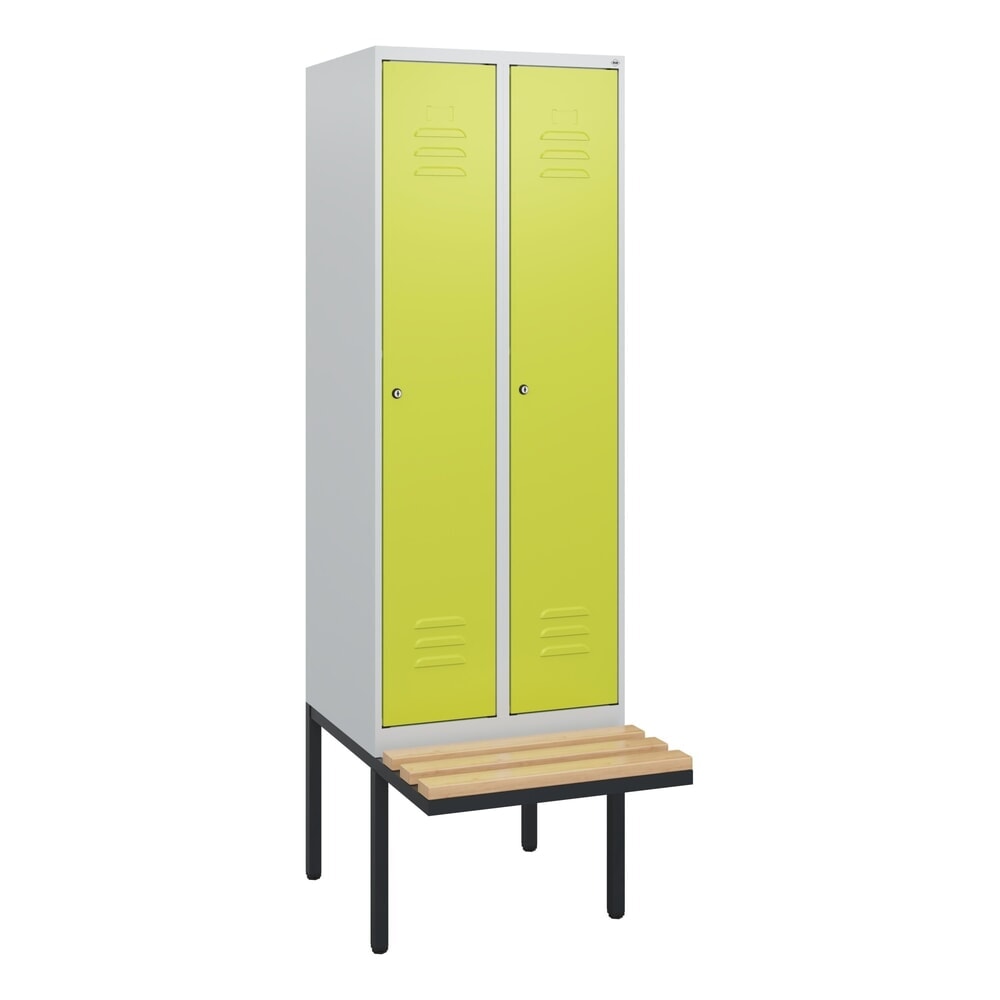 C+P Spind Classic PLUS, 2 Abteile, HxBxT 1.950 x 600 x 815 mm, Zylinderschloss, auskragende Bank aus Buche, lichtgrau, clowngrün Produktabbildung Nr. 9: C+P Spind Classic PLUS, 2 Abteile, HxBxT 1.950 x 600 x 815 mm, Zylinderschloss, auskragende Bank aus Buche, lichtgrau, clowngrün