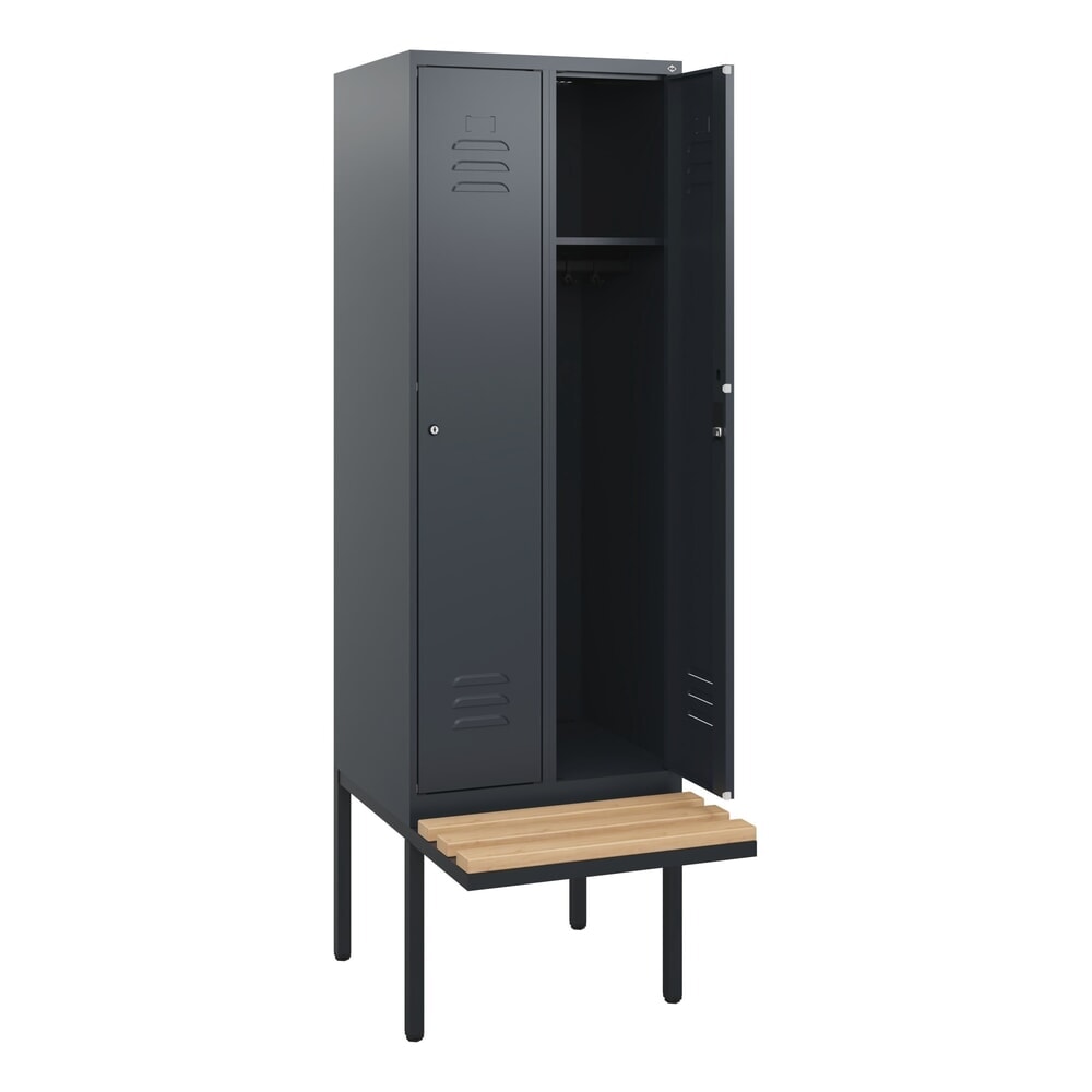 C+P Spind Classic PLUS, 2 Abteile, HxBxT 1.950 x 600 x 815 mm, Zylinderschloss, auskragende Bank aus Buche, anthrazitgrau, anthrazitgrau Produktabbildung Nr. 1: C+P Spind Classic PLUS, 2 Abteile, HxBxT 1.950 x 600 x 815 mm, Zylinderschloss, auskragende Bank aus Buche, anthrazitgrau, anthrazitgrau