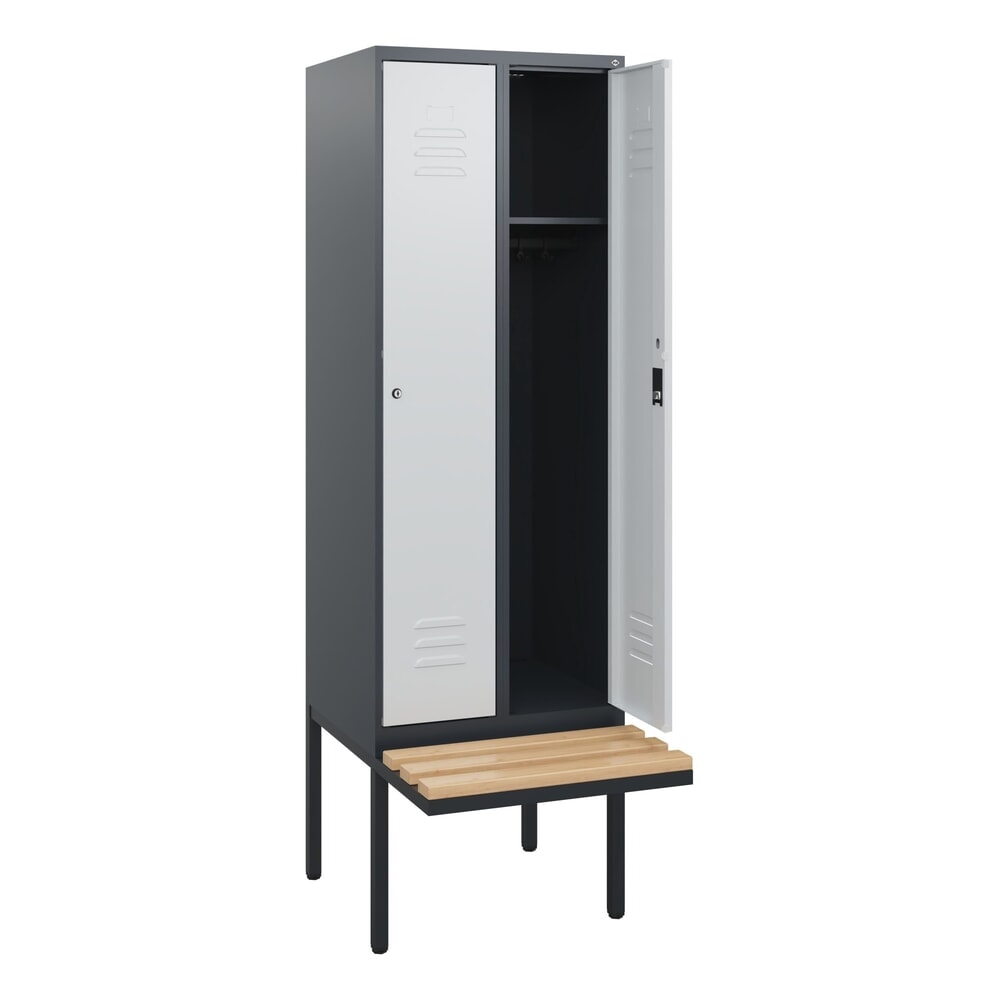 C+P Spind Classic PLUS, 2 Abteile, HxBxT 1.950 x 600 x 815 mm, Zylinderschloss, auskragende Bank aus Buche, anthrazitgrau, lichtgrau Produktabbildung Nr. 1: C+P Spind Classic PLUS, 2 Abteile, HxBxT 1.950 x 600 x 815 mm, Zylinderschloss, auskragende Bank aus Buche, anthrazitgrau, lichtgrau