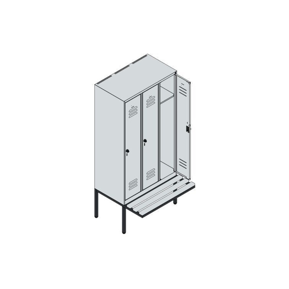 C+P Spind Classic PLUS, 3 Abteile, HxBxT 1.950 x 900 x 815 mm, Zylinderschloss, auskragende Bank aus Buche, lichtgrau, enzianblau Produktabbildung Nr. 8: C+P Spind Classic PLUS, 3 Abteile, HxBxT 1.950 x 900 x 815 mm, Zylinderschloss, auskragende Bank aus Buche, lichtgrau, enzianblau