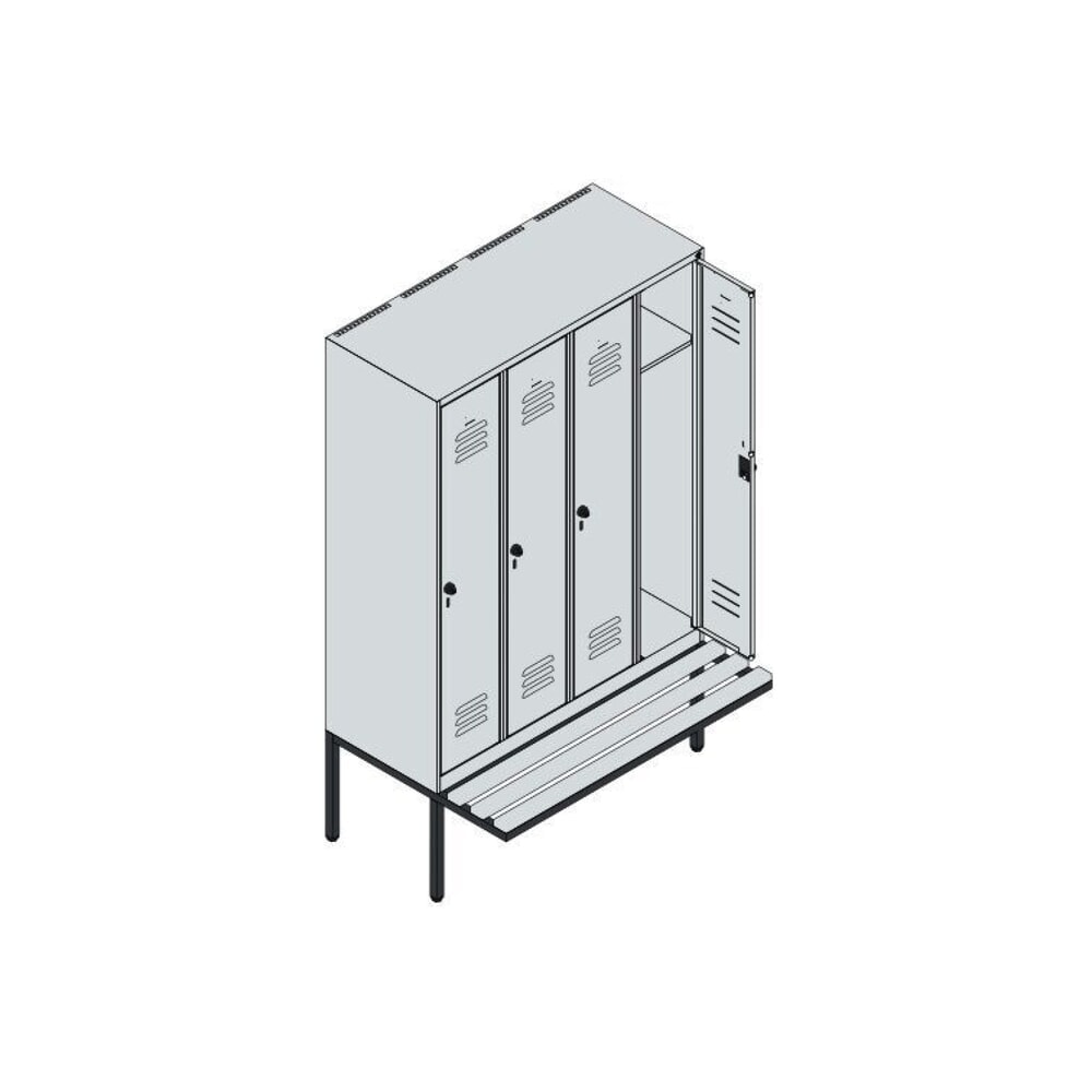 Produktabbildung Nr. 8: C+P Spind Classic PLUS, 4 Abteile, HxBxT 1.950 x 1.200 x 815 mm, Zylinderschloss, auskragende Bank aus Kunststoff, lichtgrau, rubinrot