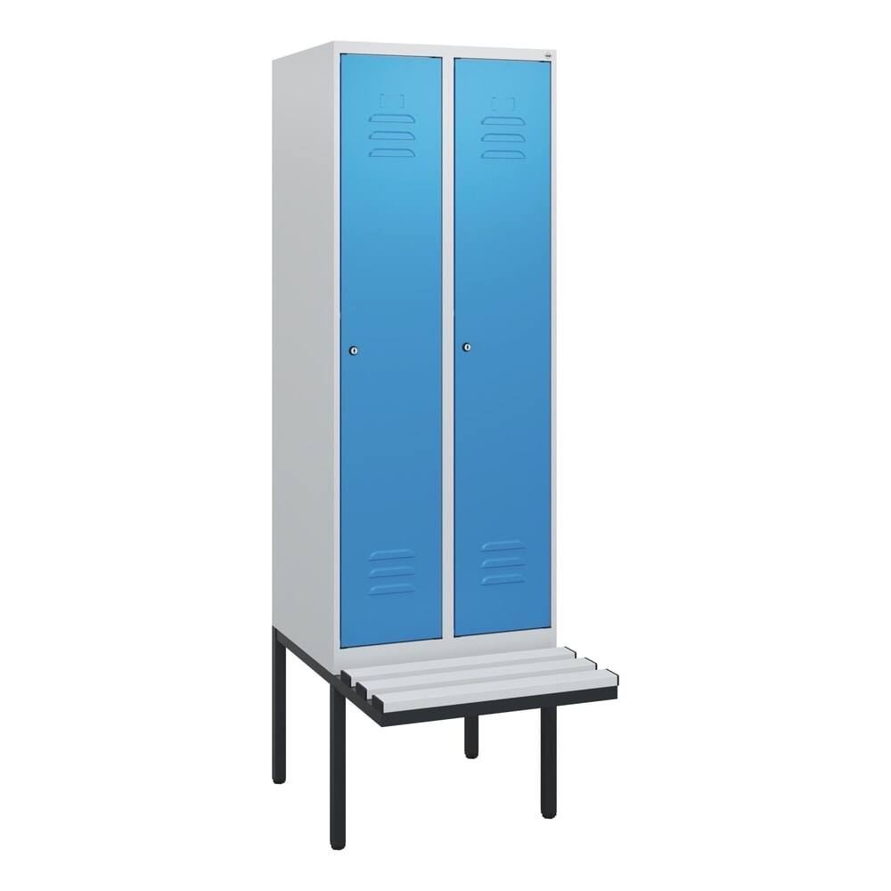 Produktabbildung Nr. 9: C+P Spind Classic PLUS, 2 Abteile, HxBxT 1.950 x 600 x 815 mm, Zylinderschloss, auskragende Bank aus Kunststoff, lichtgrau, lichtblau