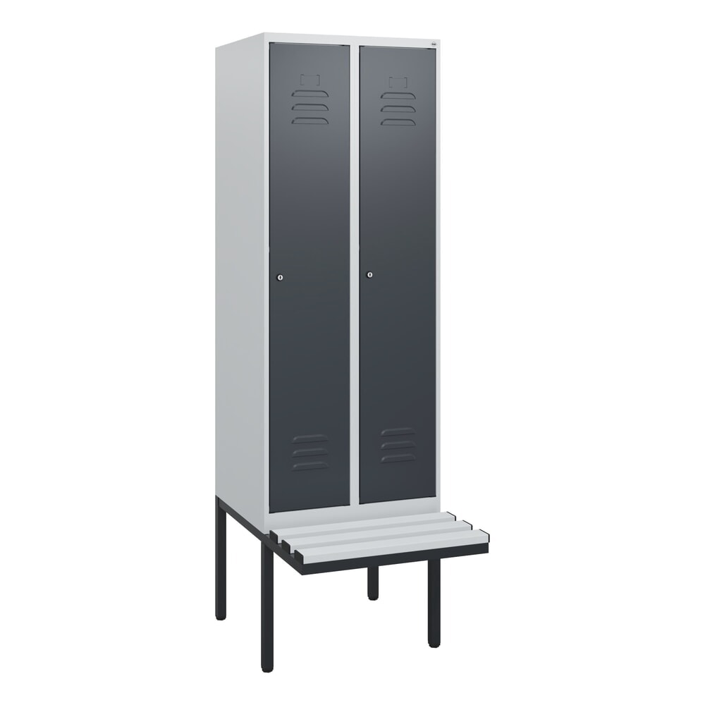 Produktabbildung Nr. 9: C+P Spind Classic PLUS, 2 Abteile, HxBxT 1.950 x 600 x 815 mm, Zylinderschloss, auskragende Bank aus Kunststoff, lichtgrau, anthrazitgrau