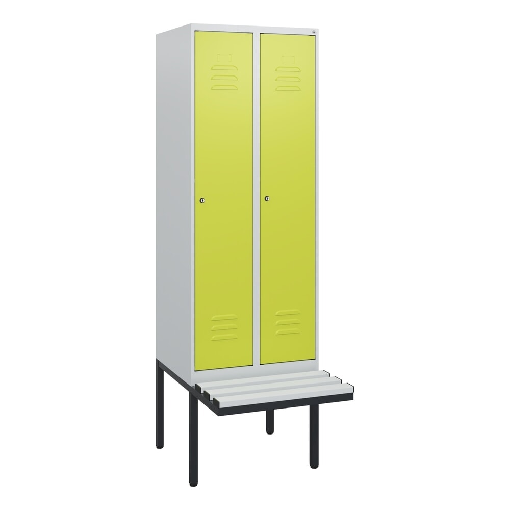 Produktabbildung Nr. 9: C+P Spind Classic PLUS, 2 Abteile, HxBxT 1.950 x 600 x 815 mm, Zylinderschloss, auskragende Bank aus Kunststoff, lichtgrau, clowngrün