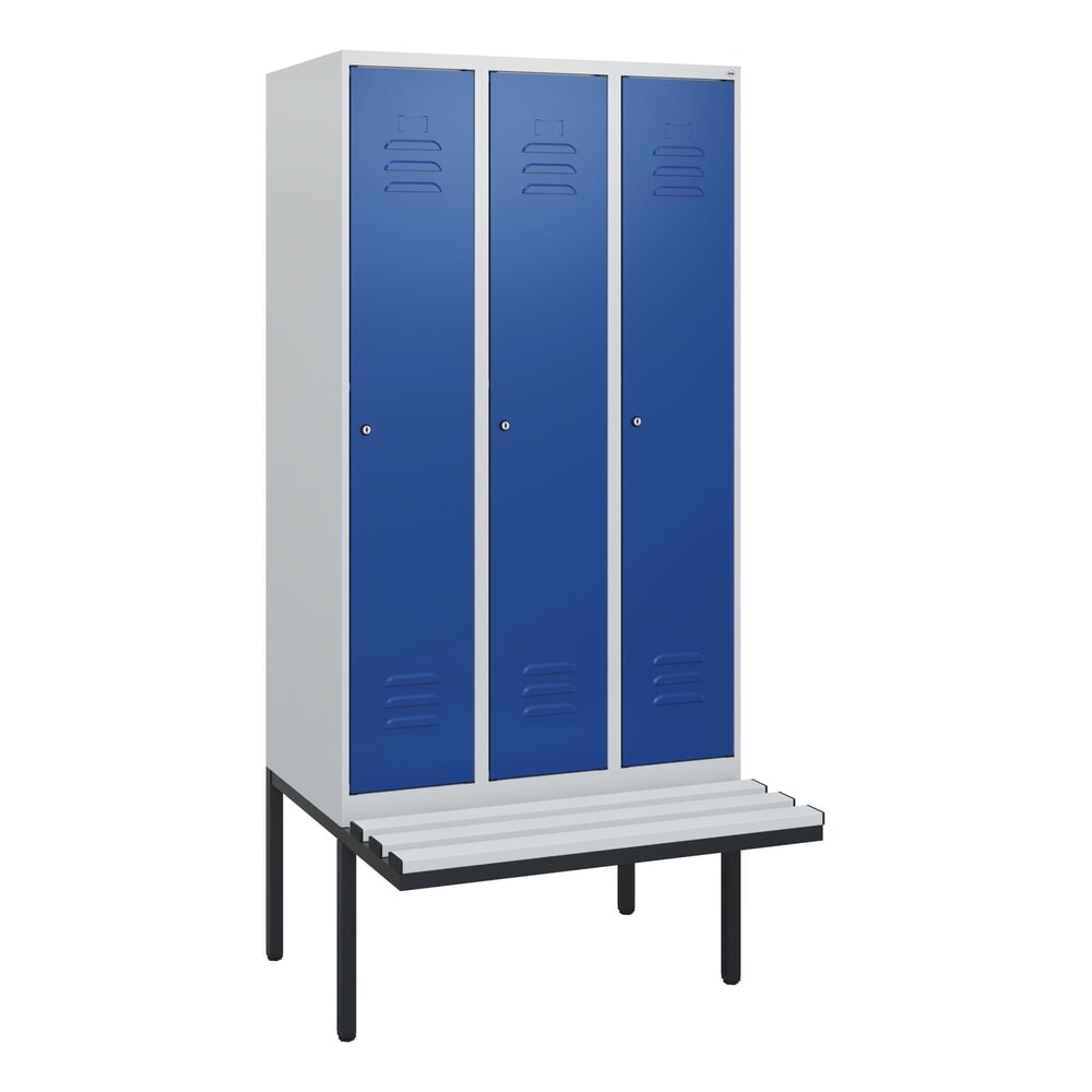 C+P Spind Classic PLUS, 3 Abteile, HxBxT 1.950 x 900 x 815 mm, Zylinderschloss, auskragende Bank aus Kunststoff, lichtgrau, enzianblau Produktabbildung Nr. 9: C+P Spind Classic PLUS, 3 Abteile, HxBxT 1.950 x 900 x 815 mm, Zylinderschloss, auskragende Bank aus Kunststoff, lichtgrau, enzianblau