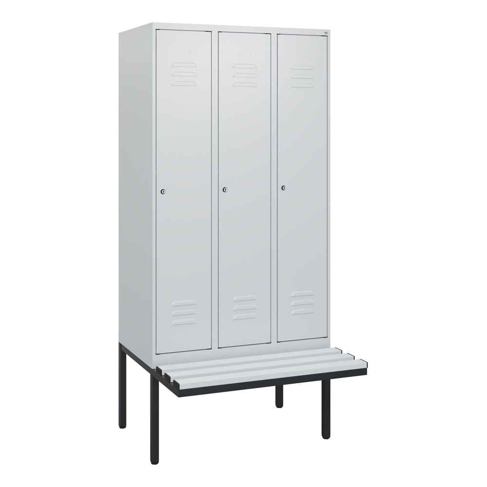 Produktabbildung Nr. 9: C+P Spind Classic PLUS, 3 Abteile, HxBxT 1.950 x 900 x 815 mm, Zylinderschloss, auskragende Bank aus Kunststoff, lichtgrau, lichtgrau