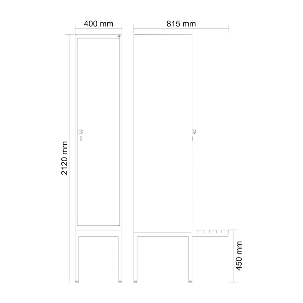 Produktabbildung Nr. 8: C+P Spind Classic PLUS, 1 Abteil, HxBxT 2.120 x 400 x 815 mm, Zylinderschloss, auskragende Bank aus Kunststoff, lichtgrau, lichtgrau