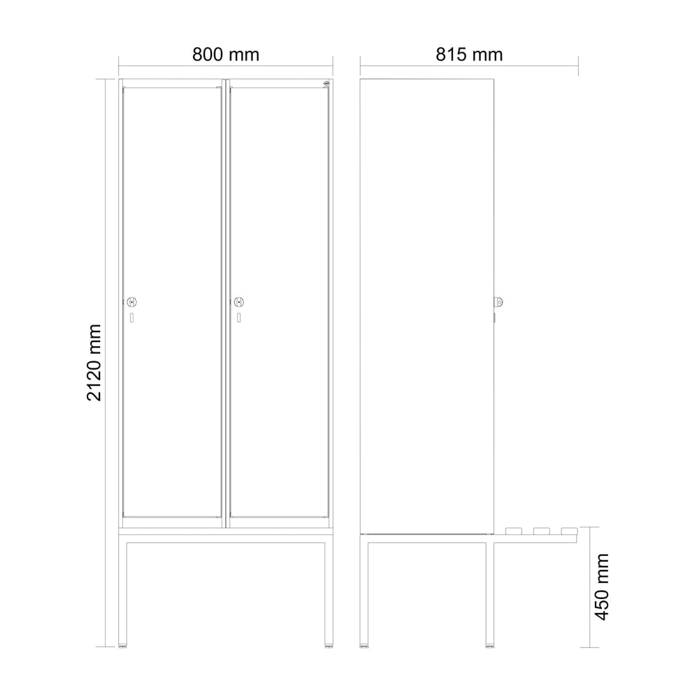 Produktabbildung Nr. 8: C+P Spind Classic PLUS, 2 Abteile, HxBxT 2.120 x 800 x 815 mm, Zylinderschloss, auskragende Bank aus Kunststoff, anthrazitgrau, anthrazitgrau