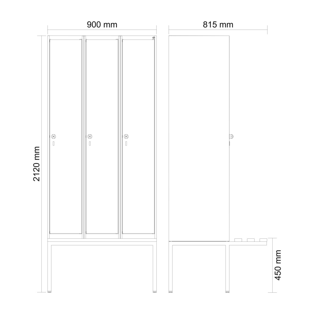 C+P Spind Classic PLUS, 3 Abteile, HxBxT 2.120 x 900 x 815 mm, Zylinderschloss, auskragende Bank aus Kunststoff, anthrazitgrau, anthrazitgrau Produktabbildung Nr. 8: C+P Spind Classic PLUS, 3 Abteile, HxBxT 2.120 x 900 x 815 mm, Zylinderschloss, auskragende Bank aus Kunststoff, anthrazitgrau, anthrazitgrau