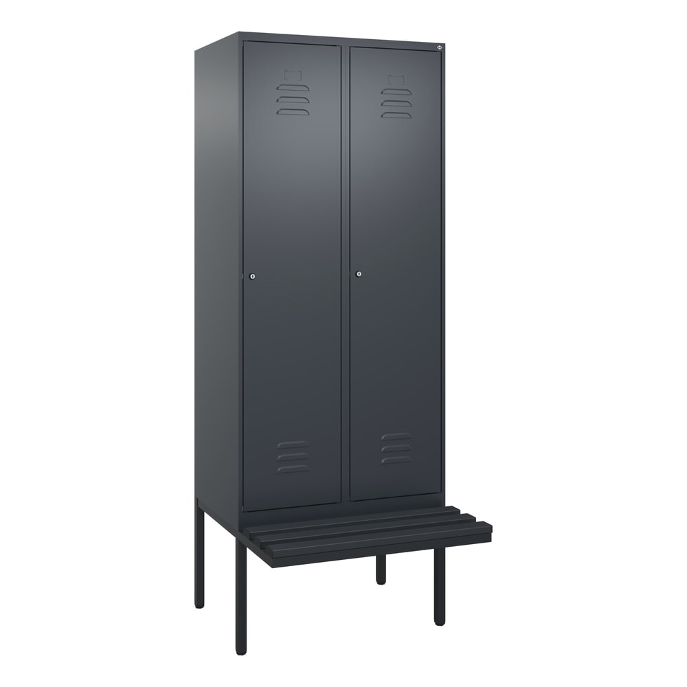 Produktabbildung Nr. 9: C+P Spind Classic PLUS, 2 Abteile, HxBxT 2.120 x 800 x 815 mm, Zylinderschloss, auskragende Bank aus Kunststoff, anthrazitgrau, anthrazitgrau
