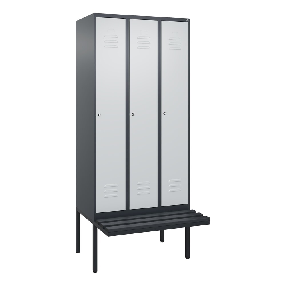 Produktabbildung Nr. 9: C+P Spind Classic PLUS, 3 Abteile, Trennwand, HxBxT 2.120 x 900 x 815 mm, Zylinderschloss, auskragende Bank aus Kunststoff, anthrazitgrau, lichtgrau