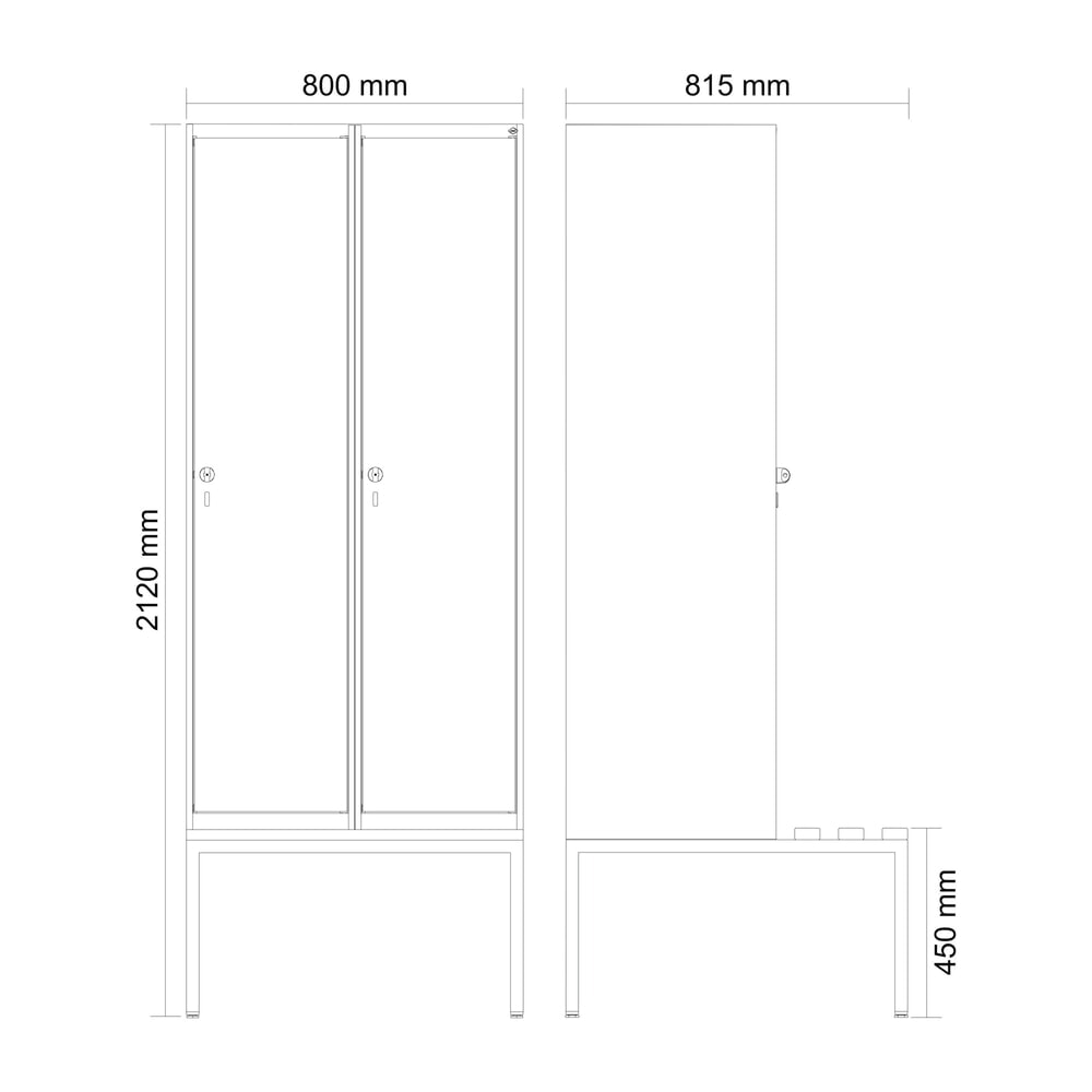 Produktabbildung Nr. 8: C+P Spind Classic PLUS, 2 Abteile, HxBxT 2.120 x 800 x 815 mm, Zylinderschloss, untergebaute Bank aus Kunststoff, anthrazitgrau, anthrazitgrau