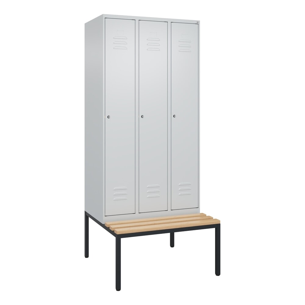 Produktabbildung Nr. 9: C+P Spind Classic PLUS, 3 Abteile, HxBxT 2.120 x 900 x 815 mm, Zylinderschloss, untergebaute Bank aus Buche, lichtgrau, lichtgrau