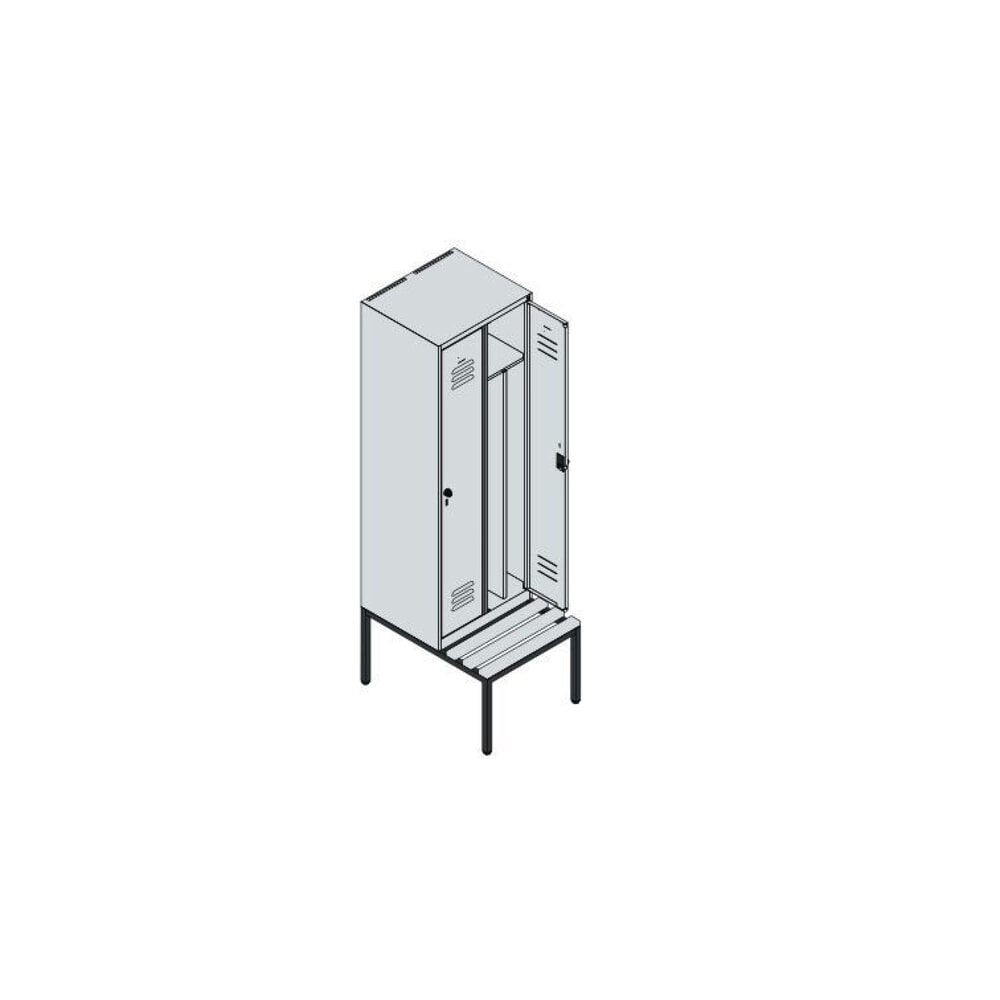 Produktabbildung Nr. 8: C+P Spind Classic PLUS, 2 Abteile, Trennwand, HxBxT 2.120 x 600 x 815 mm, Zylinderschloss, Trennwand, untergebaute Bank aus Buche, lichtgrau, clowngrün
