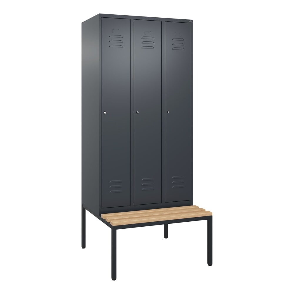 Produktabbildung Nr. 9: C+P Spind Classic PLUS, 3 Abteile, Trennwand, HxBxT 2.120 x 900 x 815 mm, Zylinderschloss, Trennwand, untergebaute Bank aus Buche, anthrazitgrau, anthrazitgrau