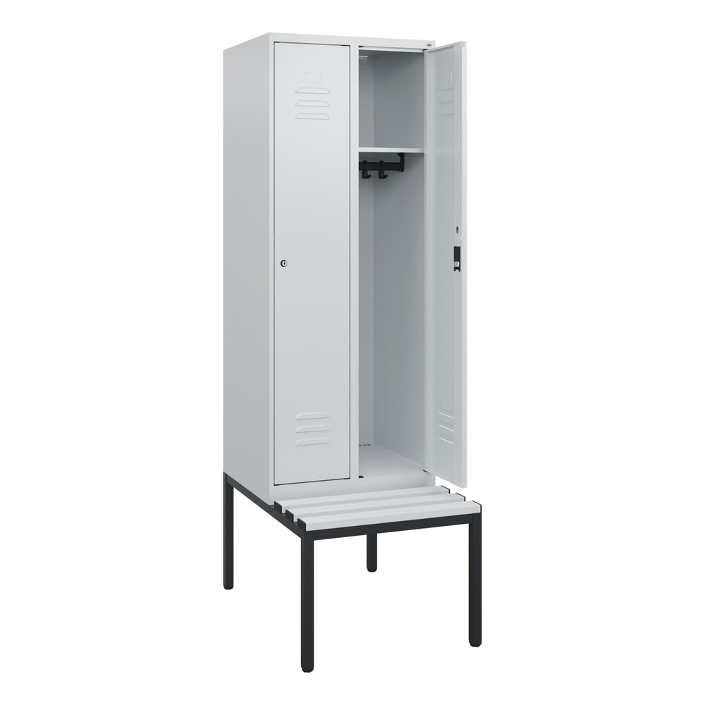 Produktabbildung Nr. 1: C+P Spind Classic PLUS, 2 Abteile, HxBxT 1.950 x 600 x 815 mm, Zylinderschloss, untergebaute Bank aus Kunststoff, lichtgrau, lichtgrau