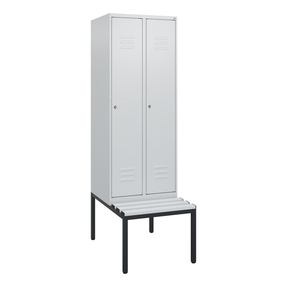 Produktabbildung Nr. 9: C+P Spind Classic PLUS, 2 Abteile, HxBxT 1.950 x 600 x 815 mm, Zylinderschloss, untergebaute Bank aus Kunststoff, lichtgrau, lichtgrau