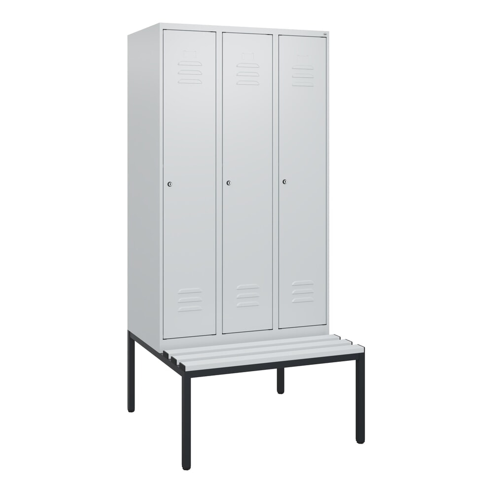 Produktabbildung Nr. 9: C+P Spind Classic PLUS, 3 Abteile, HxBxT 1.950 x 900 x 815 mm, Zylinderschloss, untergebaute Bank aus Kunststoff, lichtgrau, lichtgrau