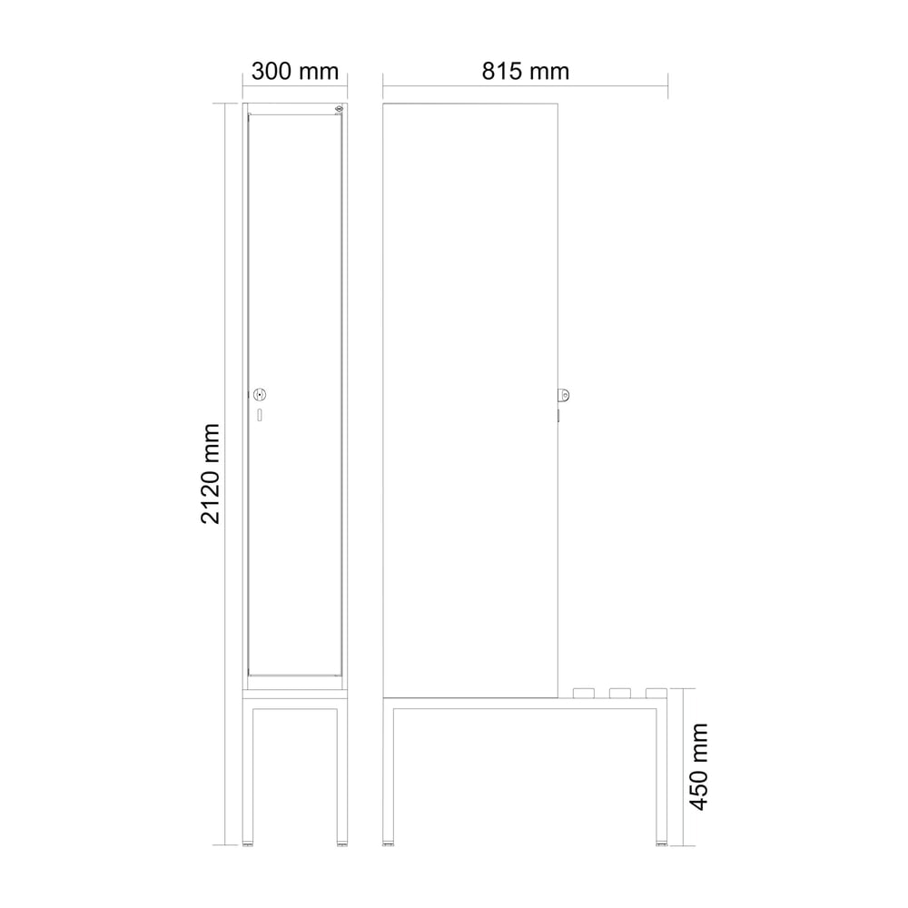 Produktabbildung Nr. 8: C+P Spind Classic PLUS, 1 Abteil, HxBxT 2.120 x 300 x 815 mm, Zylinderschloss, untergebaute Bank aus Kunststoff, lichtgrau, enzianblau