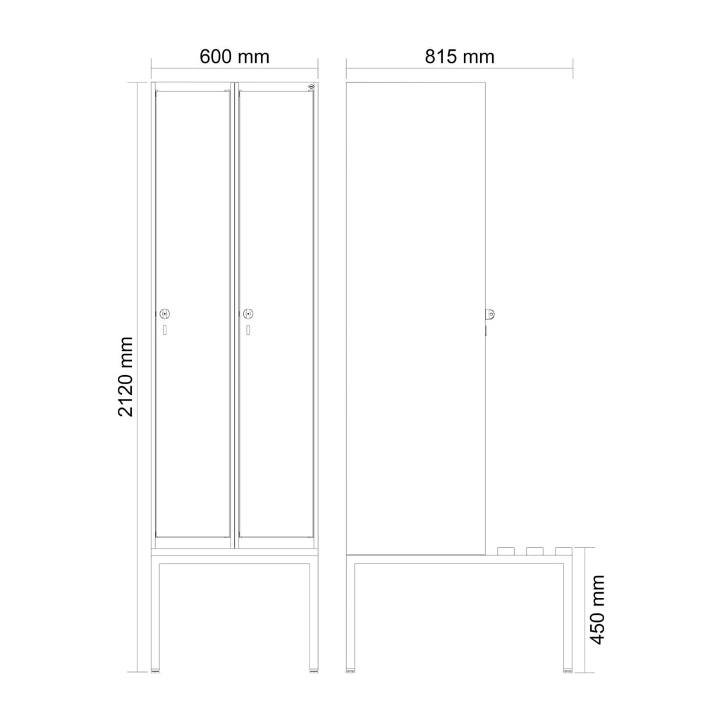 Produktabbildung Nr. 8: C+P Spind Classic PLUS, 2 Abteile, HxBxT 2.120 x 600 x 815 mm, Zylinderschloss, untergebaute Bank aus Kunststoff, lichtgrau, rubinrot
