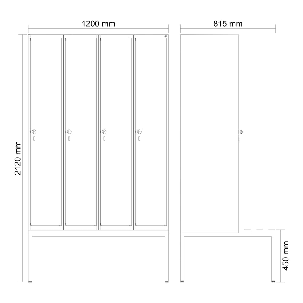 Produktabbildung Nr. 8: C+P Spind Classic PLUS, 4 Abteile, HxBxT 2.120 x 1.200 x 815 mm, Zylinderschloss, untergebaute Bank aus Kunststoff, lichtgrau, anthrazitgrau