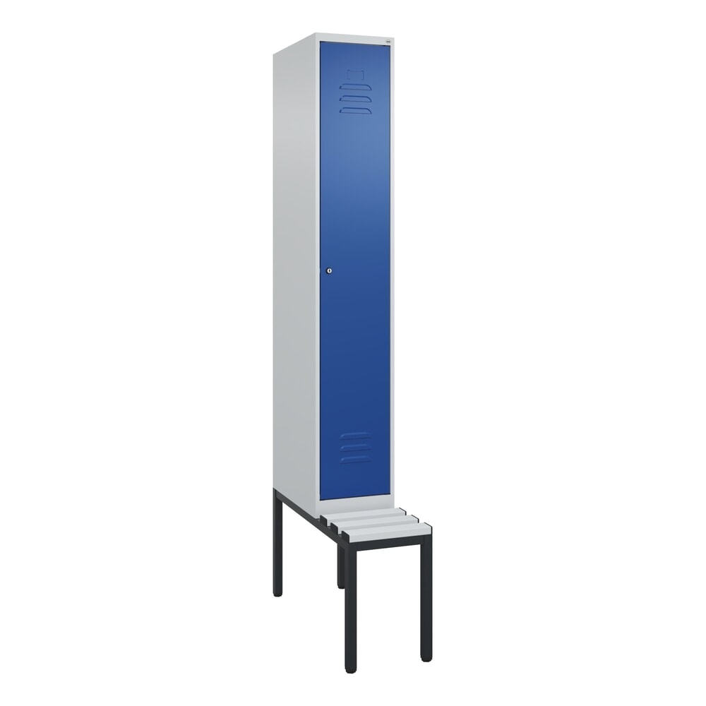 Produktabbildung Nr. 9: C+P Spind Classic PLUS, 1 Abteil, HxBxT 2.120 x 300 x 815 mm, Zylinderschloss, untergebaute Bank aus Kunststoff, lichtgrau, enzianblau