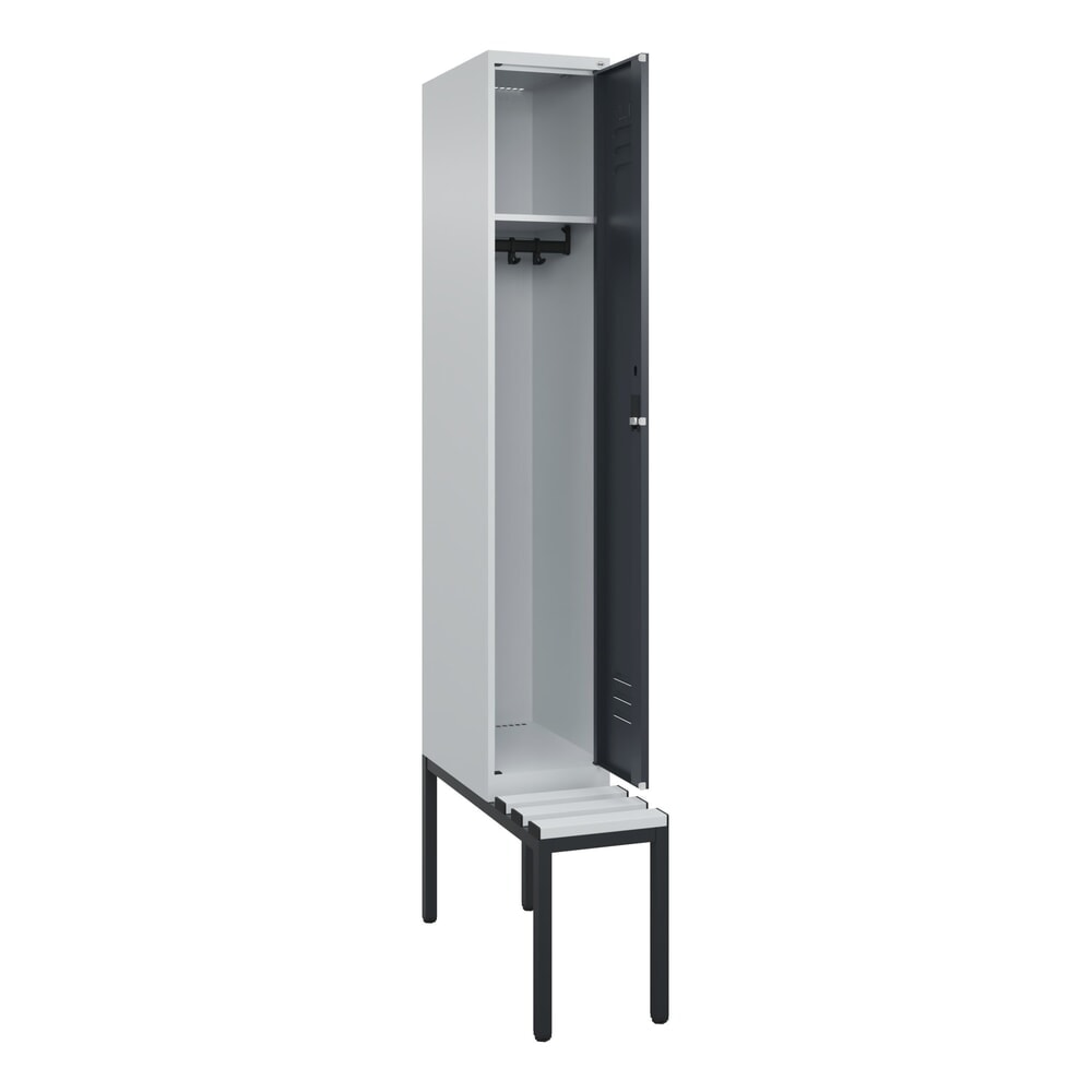 Produktabbildung Nr. 1: C+P Spind Classic PLUS, 1 Abteil, HxBxT 2.120 x 300 x 815 mm, Zylinderschloss, untergebaute Bank aus Kunststoff, lichtgrau, anthrazitgrau