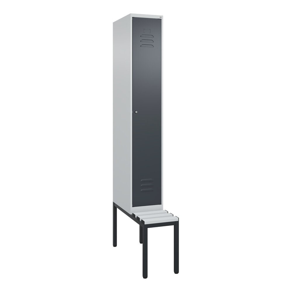 Produktabbildung Nr. 9: C+P Spind Classic PLUS, 1 Abteil, HxBxT 2.120 x 300 x 815 mm, Zylinderschloss, untergebaute Bank aus Kunststoff, lichtgrau, anthrazitgrau
