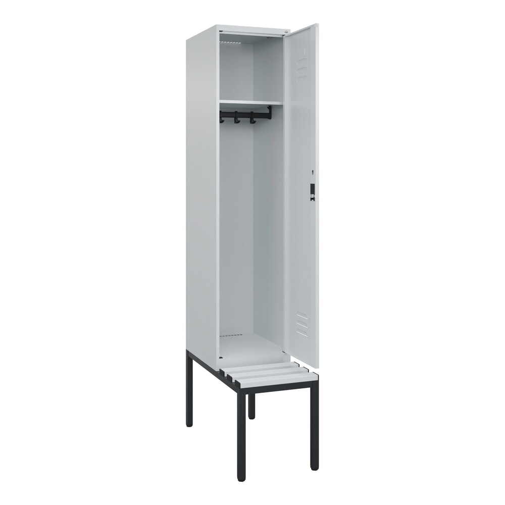 Produktabbildung Nr. 1: C+P Spind Classic PLUS, 1 Abteil, HxBxT 2.120 x 400 x 815 mm, Zylinderschloss, untergebaute Bank aus Kunststoff, lichtgrau, lichtgrau