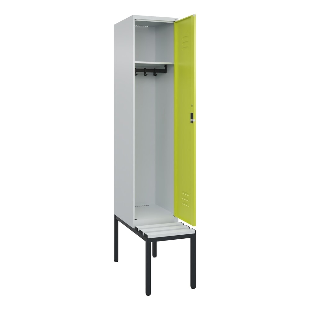 Produktabbildung Nr. 1: C+P Spind Classic PLUS, 1 Abteil, HxBxT 2.120 x 400 x 815 mm, Zylinderschloss, untergebaute Bank aus Kunststoff, lichtgrau, clowngrün