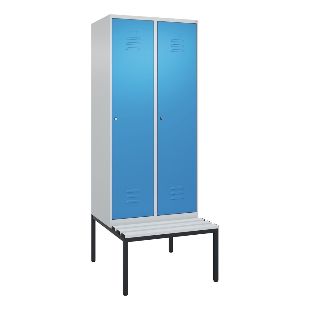 Produktabbildung Nr. 9: C+P Spind Classic PLUS, 2 Abteile, HxBxT 2.120 x 800 x 815 mm, Zylinderschloss, untergebaute Bank aus Kunststoff, lichtgrau, lichtblau