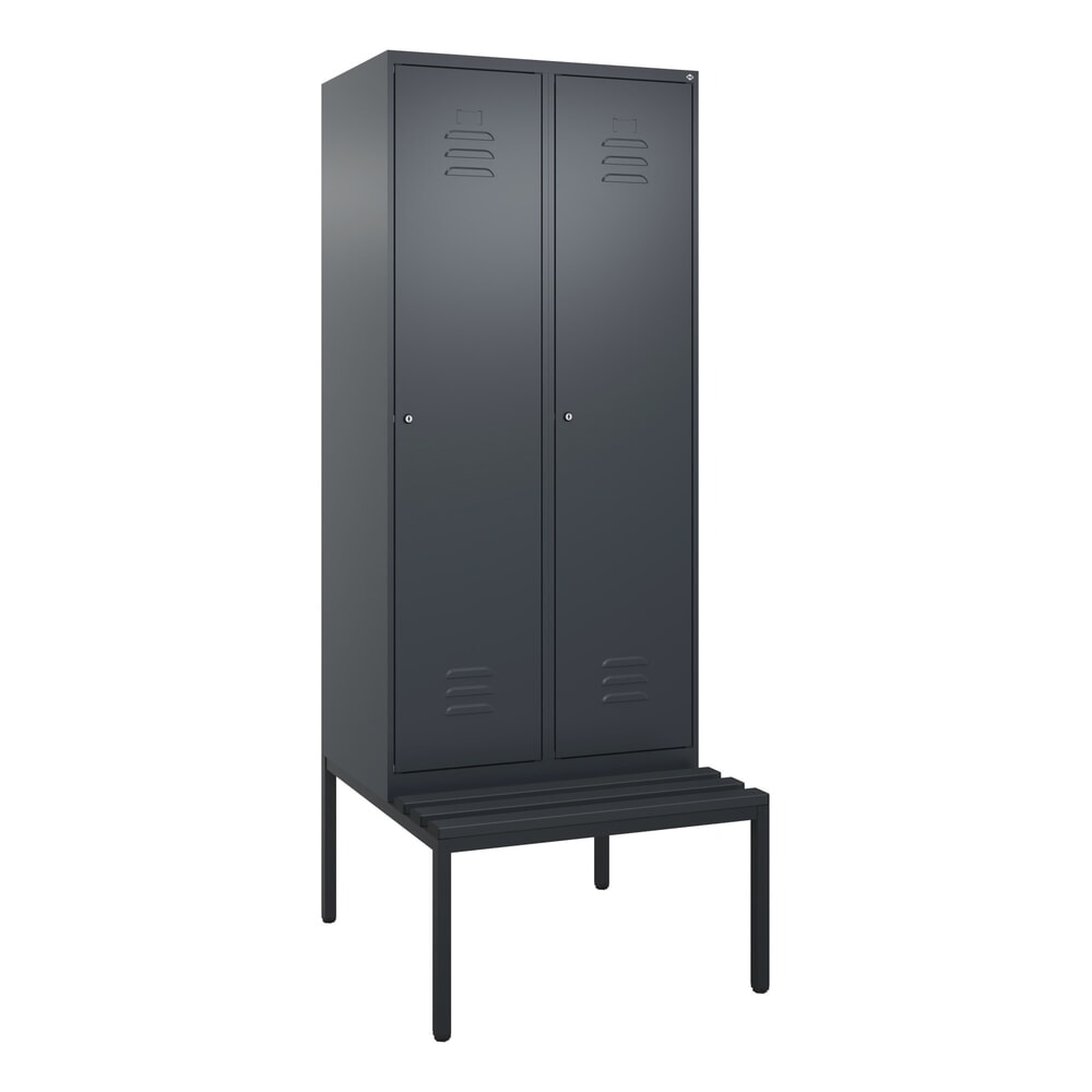 Produktabbildung Nr. 9: C+P Spind Classic PLUS, 2 Abteile, HxBxT 2.120 x 800 x 815 mm, Zylinderschloss, untergebaute Bank aus Kunststoff, anthrazitgrau, anthrazitgrau