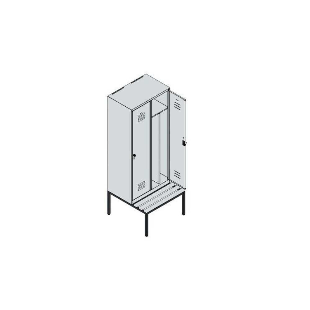 Produktabbildung Nr. 8: C+P Spind Classic PLUS, 2 Abteile, Trennwand, HxBxT 2.120 x 800 x 815 mm, für Vorhängeschloss, Trennwand, untergebaute Bank aus Kunststoff, lichtgrau, enzianblau