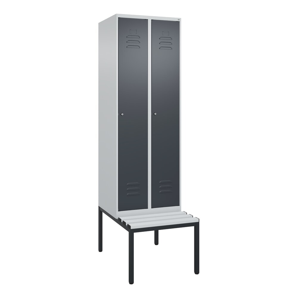 Produktabbildung Nr. 9: C+P Spind Classic PLUS, 2 Abteile, Trennwand, HxBxT 2.120 x 600 x 815 mm, Zylinderschloss, Trennwand, untergebaute Bank aus Kunststoff, lichtgrau, anthrazitgrau