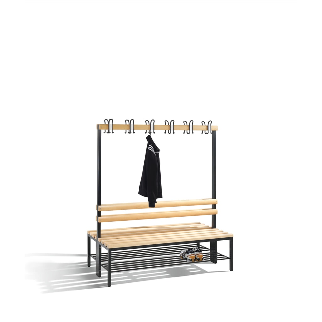 Produktabbildung: C+P Umkleidebank Premium, 2-seitig mit Hakenleiste, Länge 1.000 mm, ohne Schuhrost