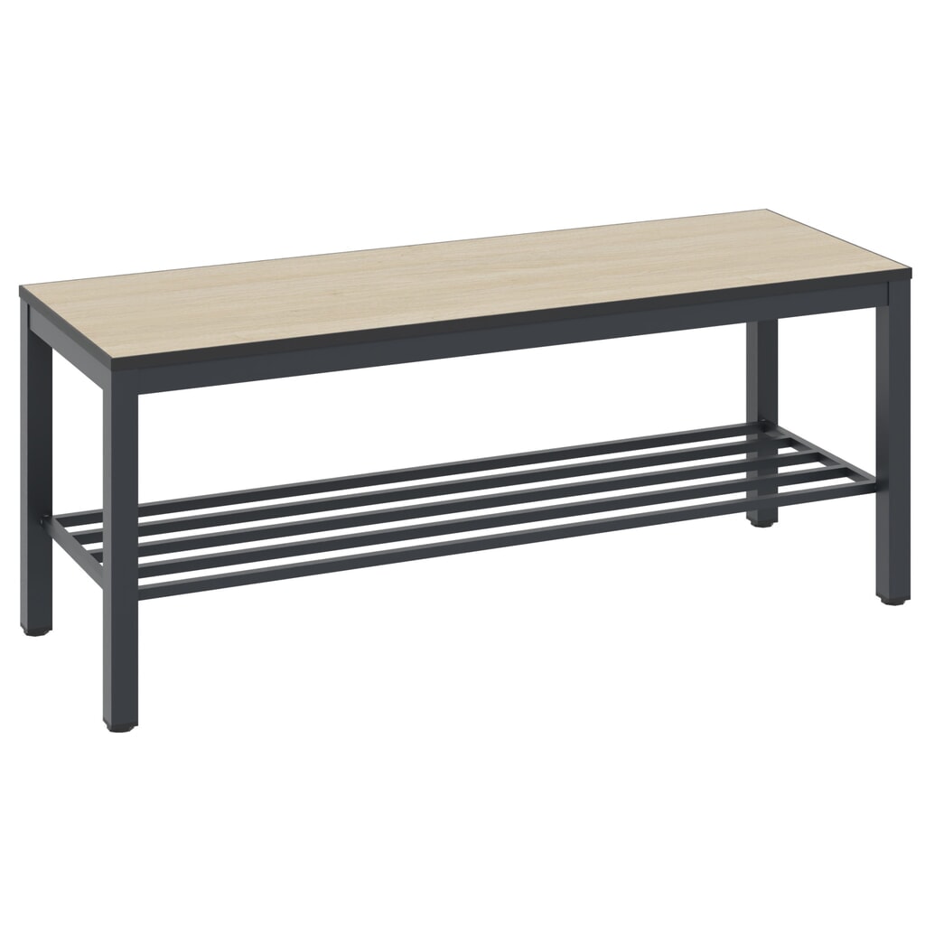 Produktabbildung: C+P Umkleidebank Basic Plus, Länge 1.000 mm, inkl. Schuhrost, schwarzgrau/Eiche Sereno