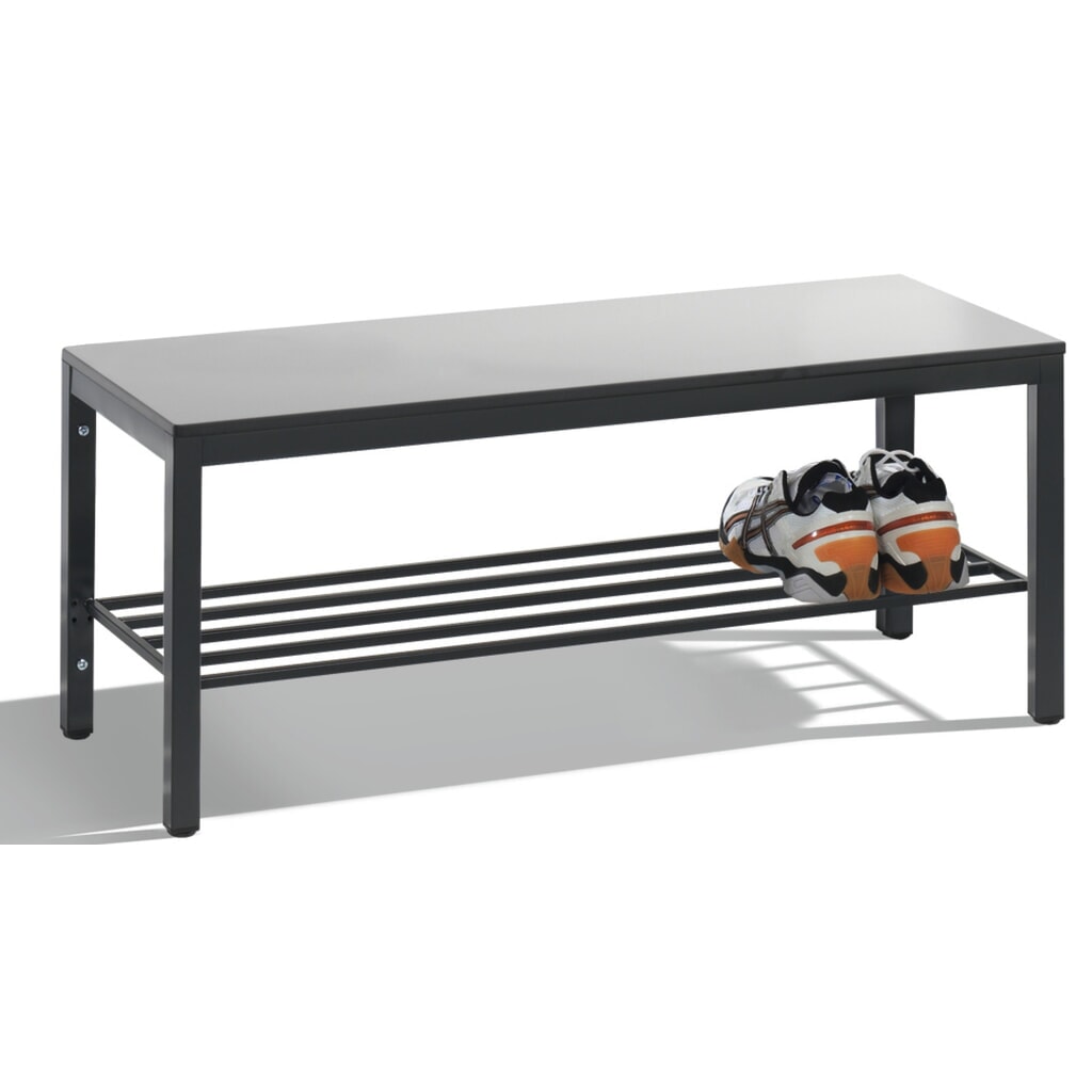 Produktabbildung: C+P Umkleidebank Basic Plus, Länge 1.000 mm, inkl. Schuhrost, schwarzgrau/silbergrau