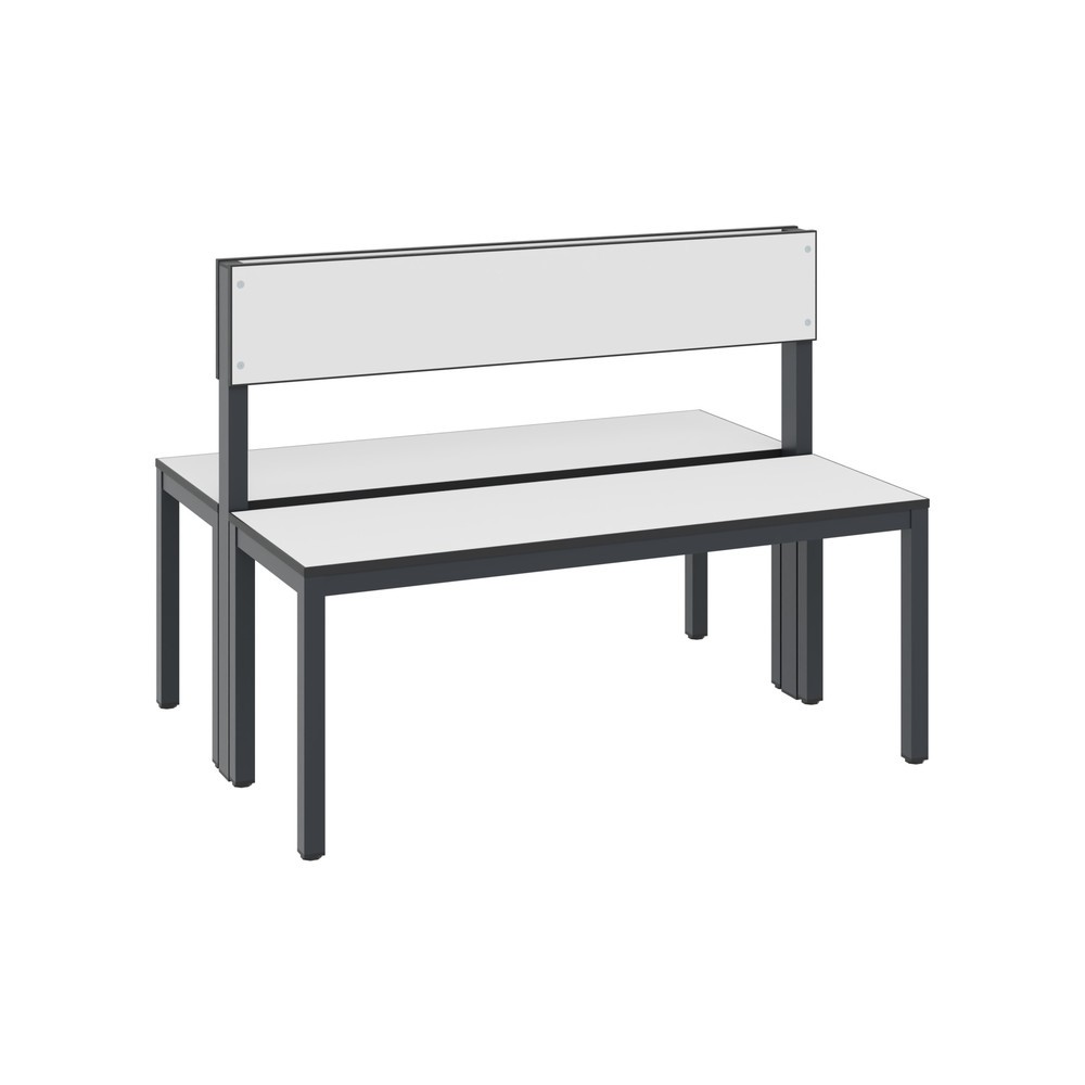 Produktabbildung: C+P Umkleidesitzbank Basic Plus, Länge 1.000 mm, doppelseitig, mit Rückenlehne, schwarzgrau/weiß