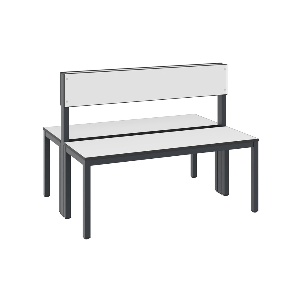 C+P Umkleidebank Basic Plus, Länge 1.000 mm, doppelseitig, mit Rückenlehne, schwarzgrau/weiß Produktabbildung Nr. 1: C+P Umkleidebank Basic Plus, Länge 1.000 mm, doppelseitig, mit Rückenlehne, schwarzgrau/weiß