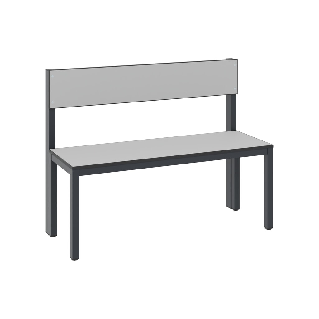 C+P Umkleidebank Basic Plus, Länge 1.000 mm, einseitig, mit Rückenlehne, schwarzgrau/silbergrau Produktabbildung: C+P Umkleidebank Basic Plus, Länge 1.000 mm, einseitig, mit Rückenlehne, schwarzgrau/silbergrau