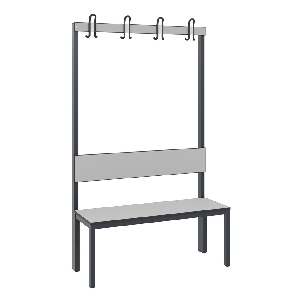 Produktabbildung: C+P Umkleidesitzbank Basic Plus, Länge 1.000 mm, einseitig, mit Rückenlehne, 4 Doppelhaken, schwarzgrau/silbergrau