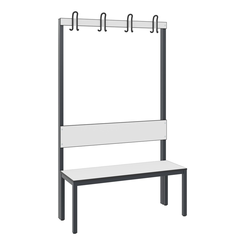 Produktabbildung: C+P Umkleidesitzbank Basic Plus, Länge 1.000 mm, einseitig, mit Rückenlehne, 4 Doppelhaken, schwarzgrau/weiß