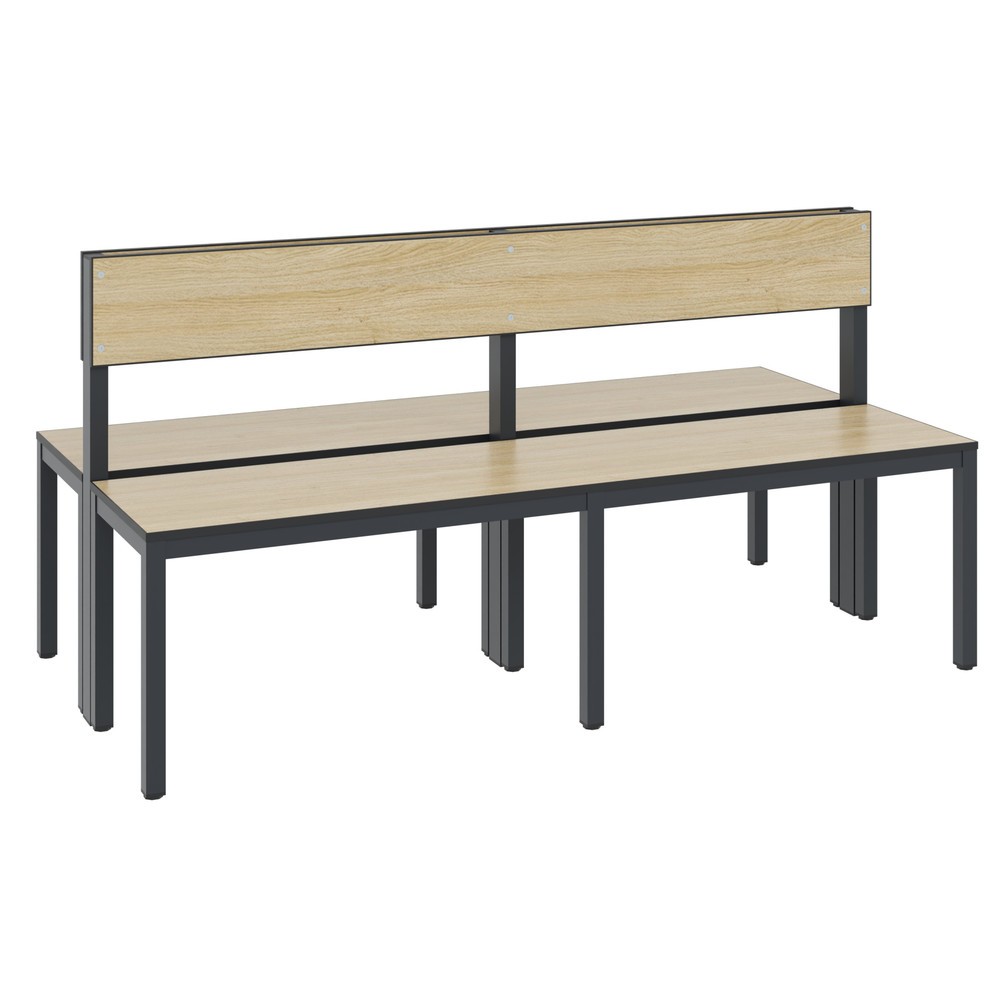 Produktabbildung Nr. 1: C+P Umkleidesitzbank Basic Plus, Länge 1.500 mm, doppelseitig, mit Rückenlehne, schwarzgrau/Eiche Sereno