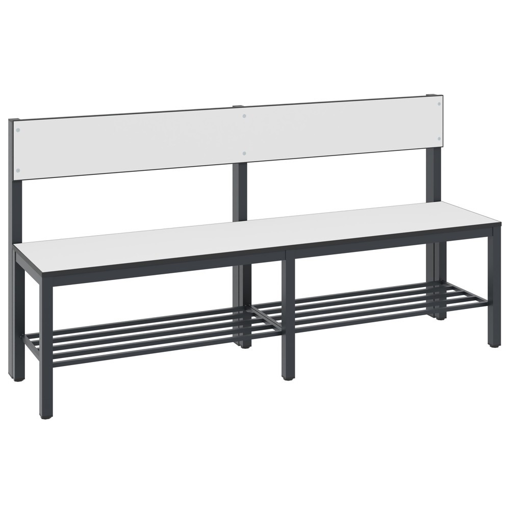 Produktabbildung Nr. 1: C+P Umkleidesitzbank Basic Plus, Länge 1.500 mm, einseitig, mit Rückenlehne, inkl. Schuhrost, schwarzgrau/weiß