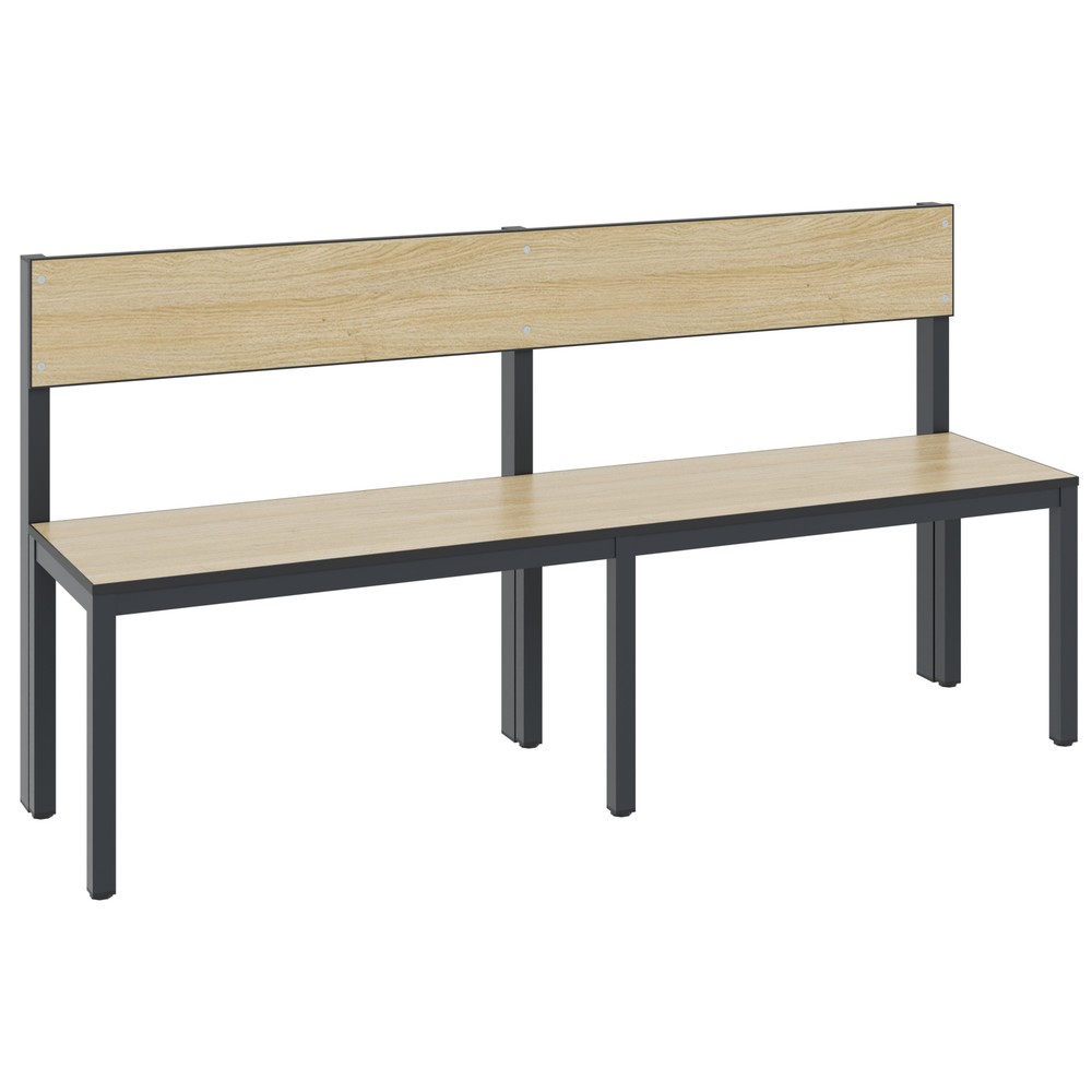 Produktabbildung Nr. 1: C+P Umkleidesitzbank Basic Plus, Länge 1.500 mm, einseitig, mit Rückenlehne, schwarzgrau/Eiche Sereno