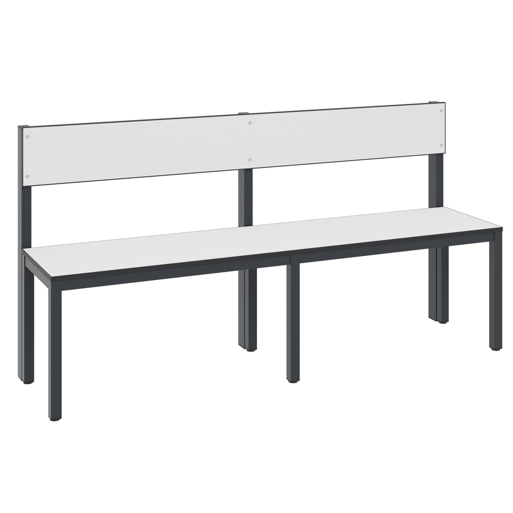 C+P Umkleidebank Basic Plus, Länge 1.500 mm, einseitig, mit Rückenlehne, schwarzgrau/weiß Produktabbildung Nr. 1: C+P Umkleidebank Basic Plus, Länge 1.500 mm, einseitig, mit Rückenlehne, schwarzgrau/weiß